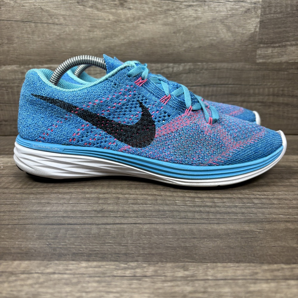 Nike Flyknit Lunar 3 Blue Pink Womens US Size 8 EUR 39 698182-406 Running Shoes